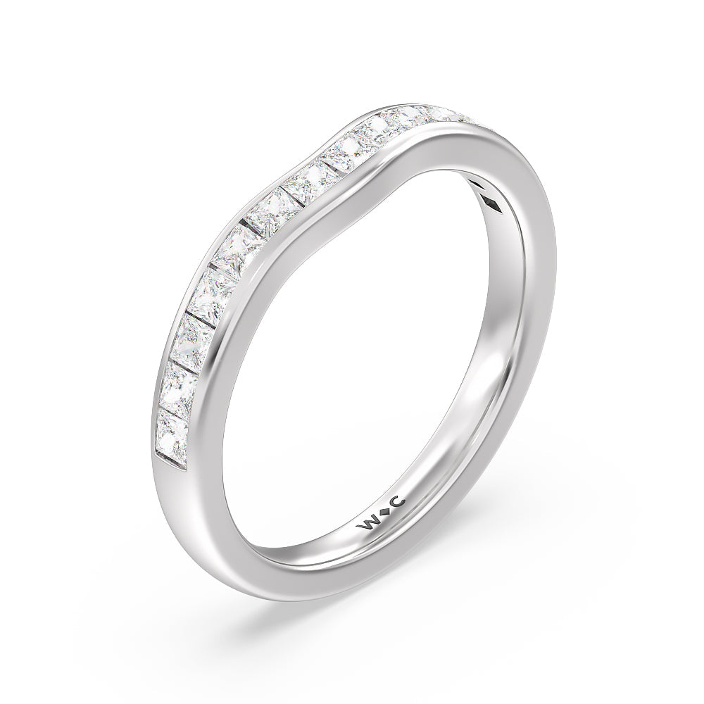 Channel Set Princess Classic Diamond Wedding Band with Platinum Cut Diamond in 14KT Platinum view 4
