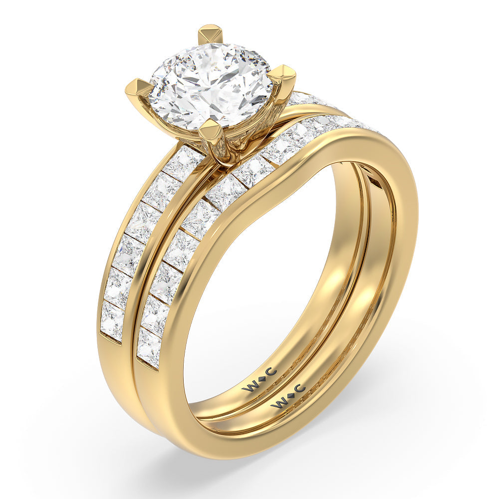 Channel Set Princess Classic Diamond Wedding Band with 18KT Yellow Gold Cut Diamond in 14KT Yellow Gold view 3
