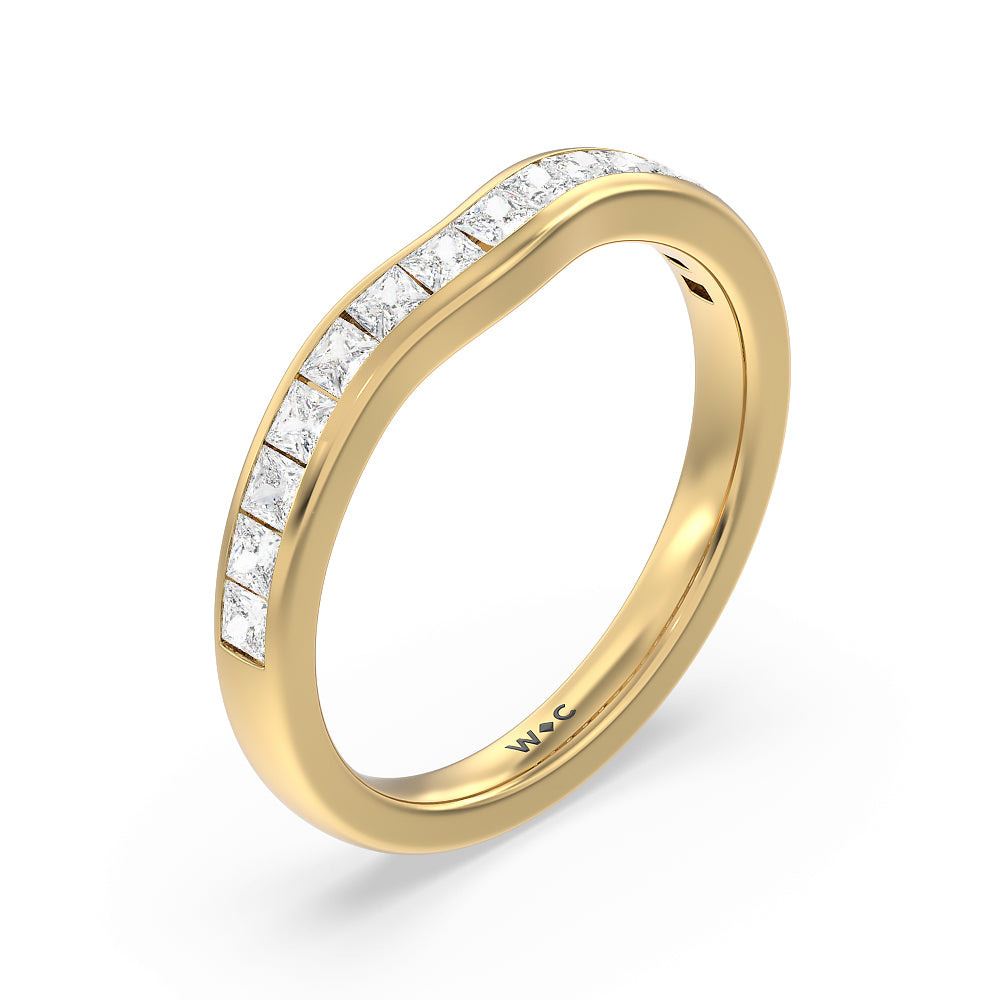 Channel Set Princess Classic Diamond Wedding Band with 18KT Yellow Gold Cut Diamond in 14KT Yellow Gold view 4
