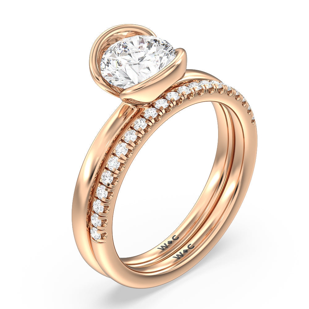 Seamless Half Bezel Solitaire Diamond Wedding Band with 18KT Rose Gold Cut Diamond in 14KT Rose Gold view 3
