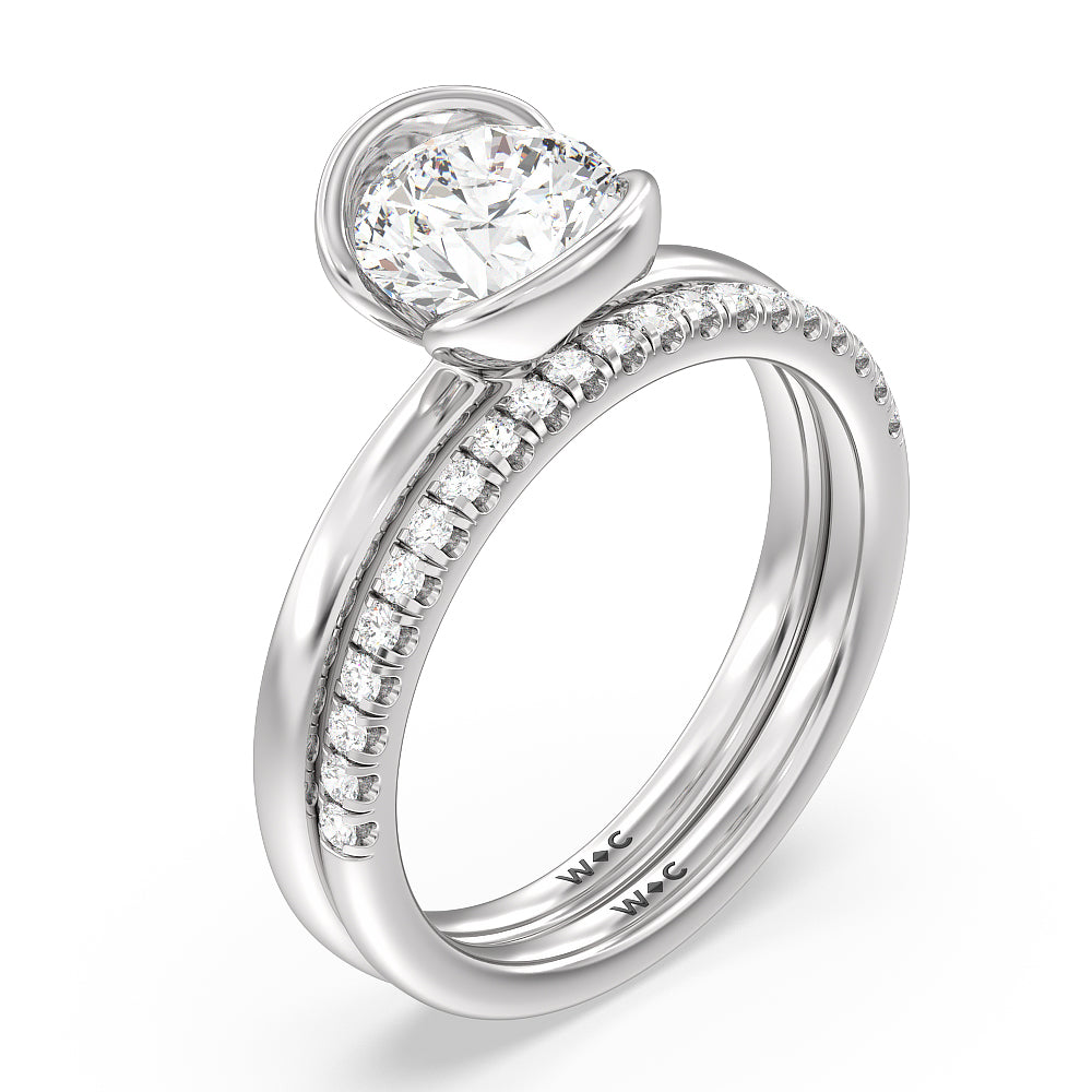 Seamless Half Bezel Solitaire Diamond Wedding Band with Platinum Cut Diamond in 14KT Platinum view 3
