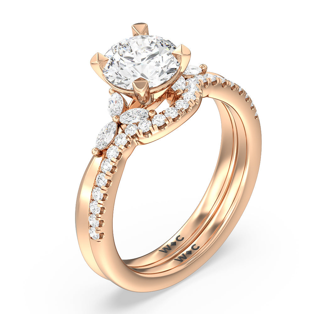 Marquise Accent Knife Edge Solitaire Diamond Wedding Band with 18KT Rose Gold Cut Diamond in 14KT Rose Gold view 3
