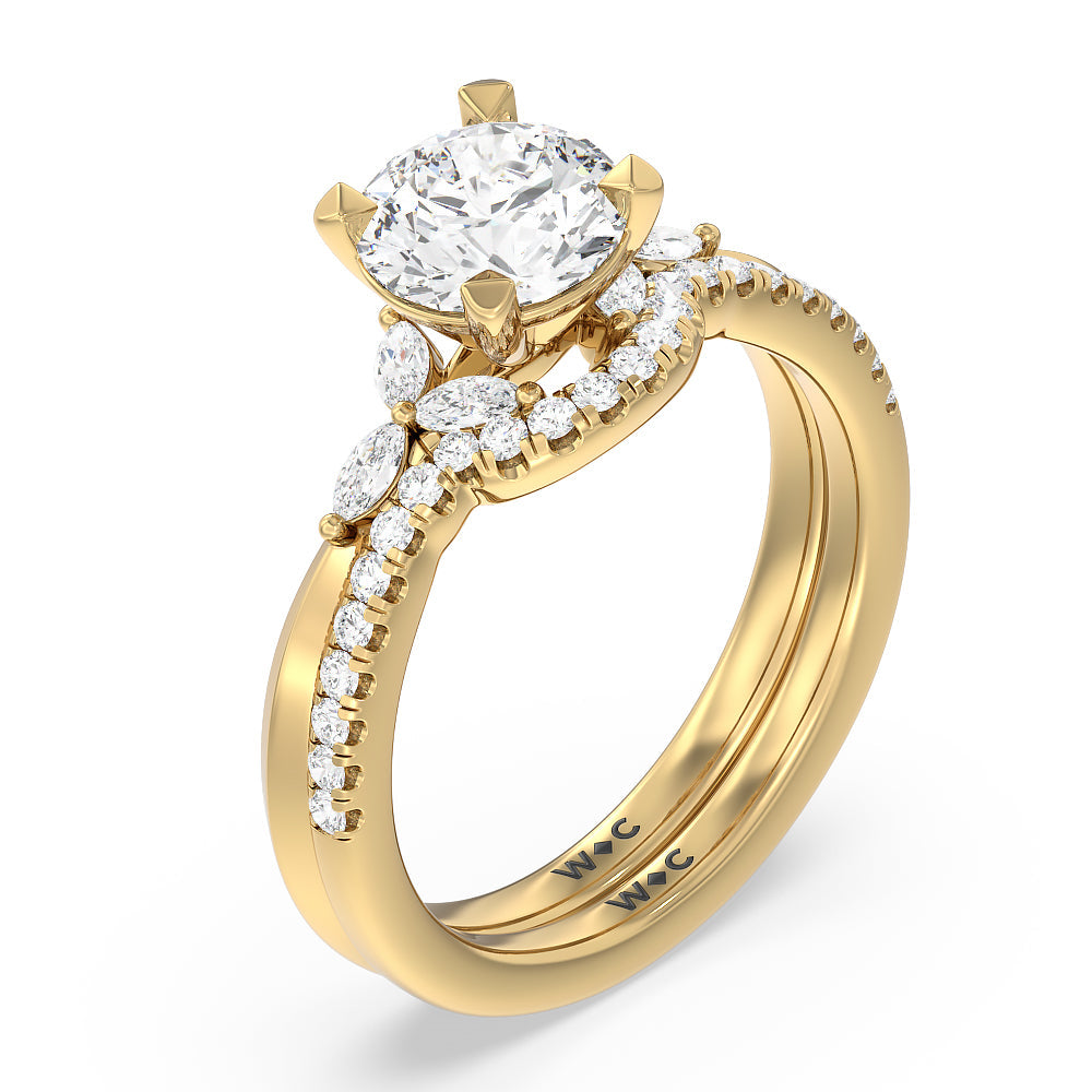 Marquise Accent Knife Edge Solitaire Diamond Wedding Band with 18KT Yellow Gold Cut Diamond in 14KT Yellow Gold view 3
