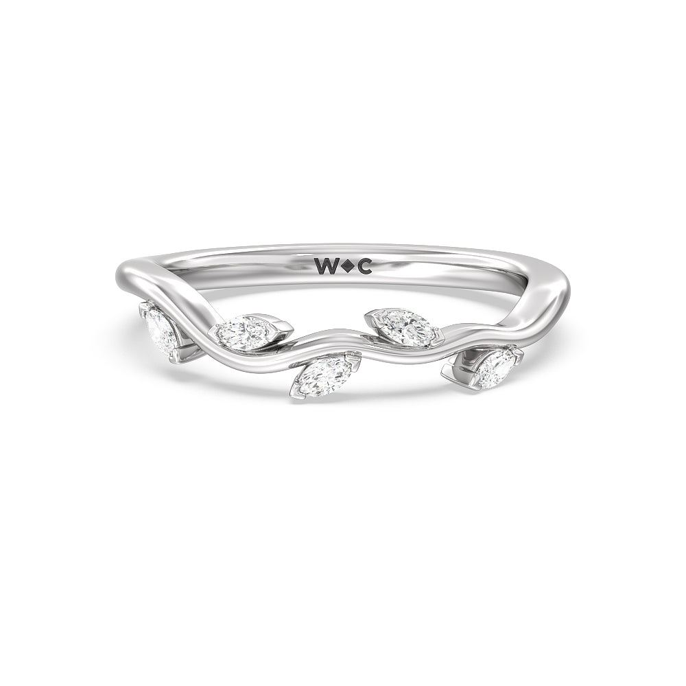 Slender Vine Six Prong Solitaire Diamond Wedding Band with Platinum Cut Diamond in 14KT Platinum view 1
