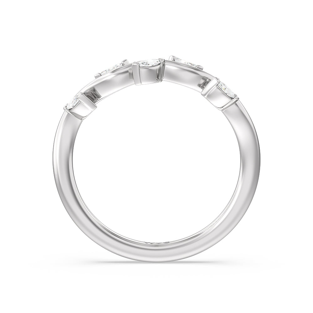 Slender Vine Six Prong Solitaire Diamond Wedding Band with Platinum Cut Diamond in 14KT Platinum view 2
