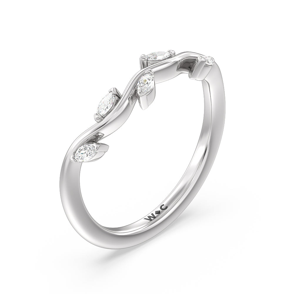 Slender Vine Six Prong Solitaire Diamond Wedding Band with Platinum Cut Diamond in 14KT Platinum view 4
