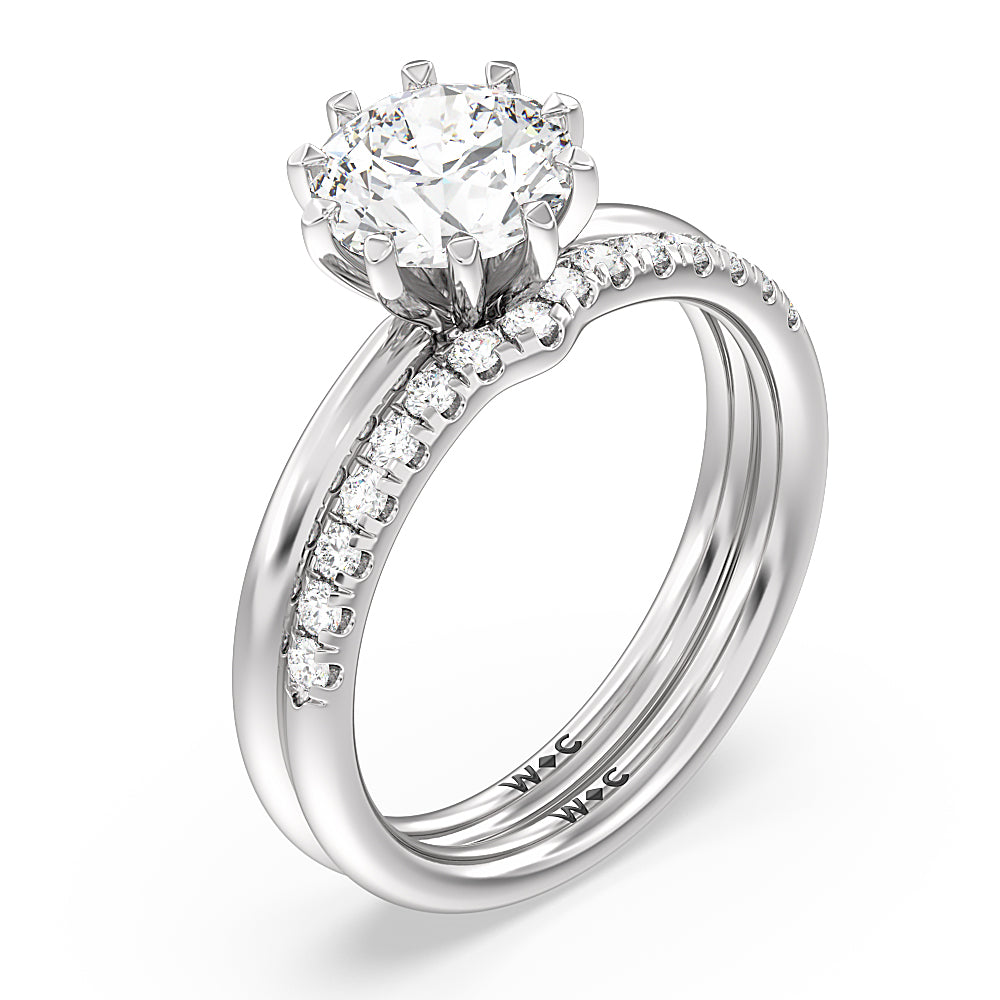 Petite Ten Prong Solitaire Diamond Wedding Band with Platinum Cut Diamond in 14KT Platinum view 3
