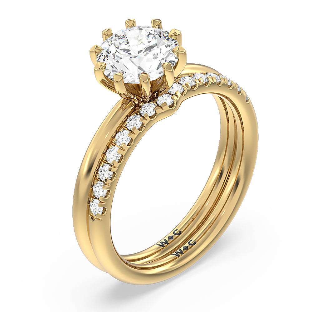Petite Ten Prong Solitaire Diamond Wedding Band with 18KT Yellow Gold Cut Diamond in 14KT Yellow Gold view 3
