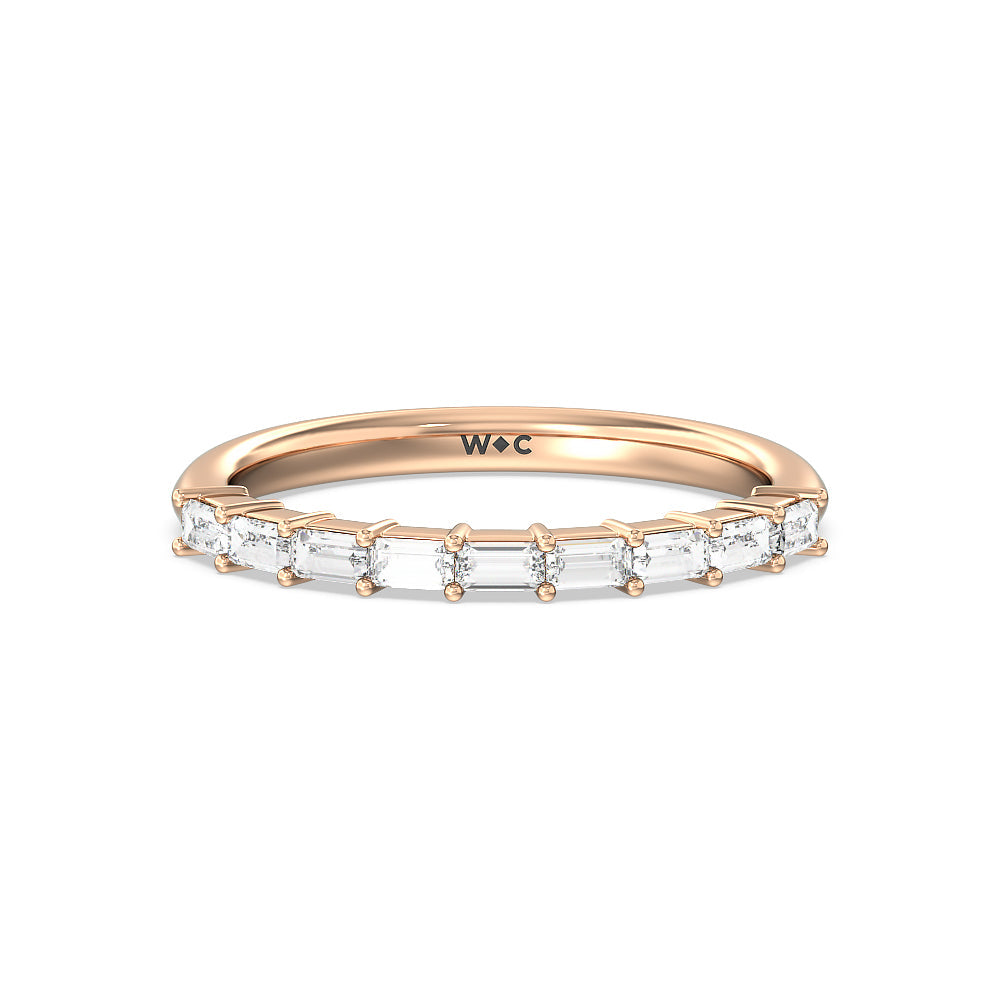Petite Baguette Studded Diamond Wedding Band with 18KT Rose Gold Cut Diamond in 14KT Rose Gold view 1
