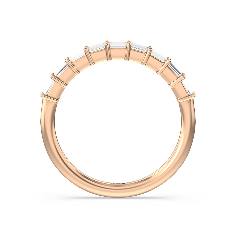 Petite Baguette Studded Diamond Wedding Band with 18KT Rose Gold Cut Diamond in 14KT Rose Gold view 2
