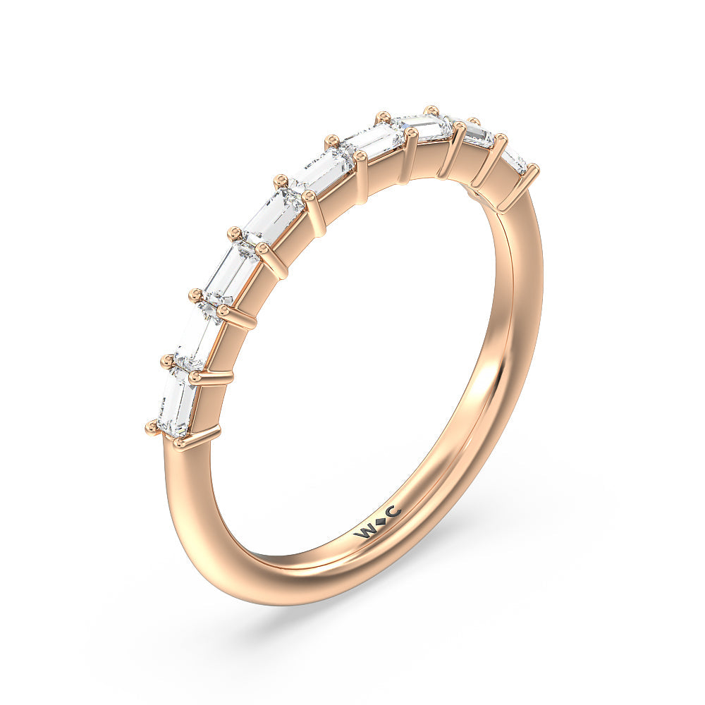 Petite Baguette Studded Diamond Wedding Band with 18KT Rose Gold Cut Diamond in 14KT Rose Gold view 4
