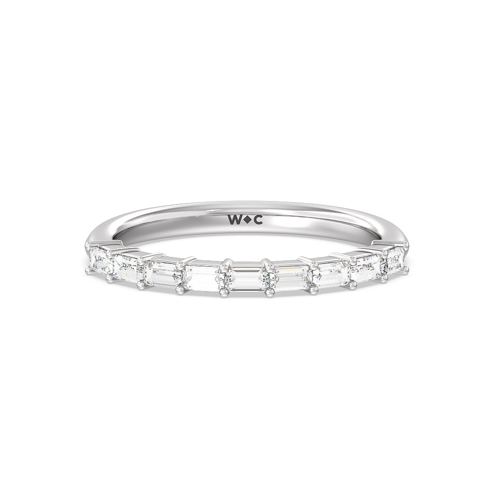 Petite Baguette Studded Diamond Wedding Band Size 5.25 with Platinum Cut Diamond in 14KT Platinum view 1
