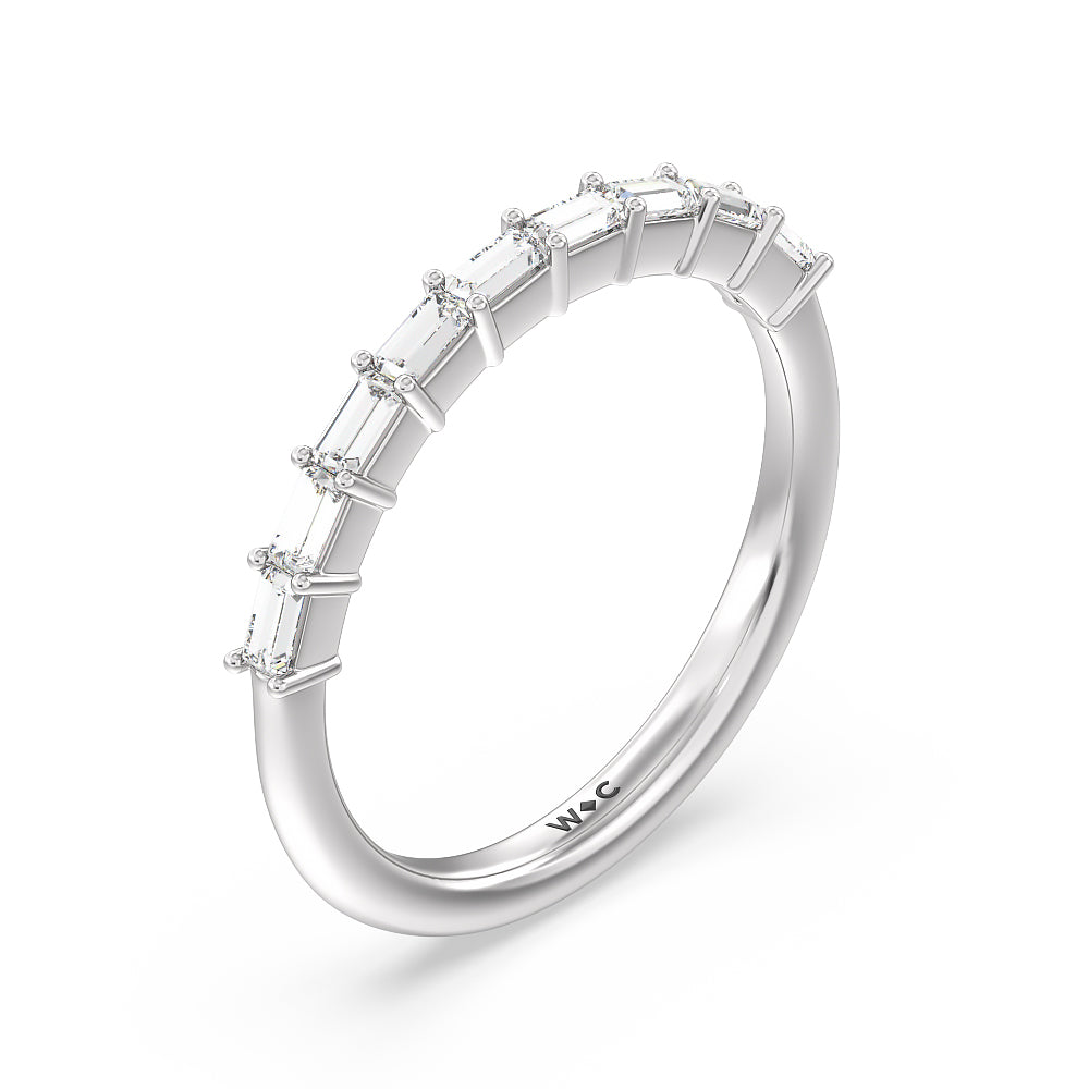 Petite Baguette Studded Diamond Wedding Band Size 5.25 with Platinum Cut Diamond in 14KT Platinum view 4
