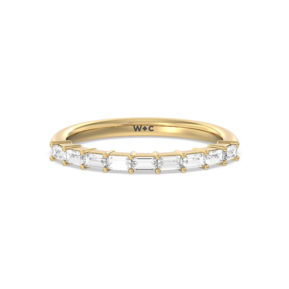 Petite Baguette Studded Diamond Wedding Band with 18KT Yellow Gold Cut Diamond in 14KT Yellow Gold view 1
