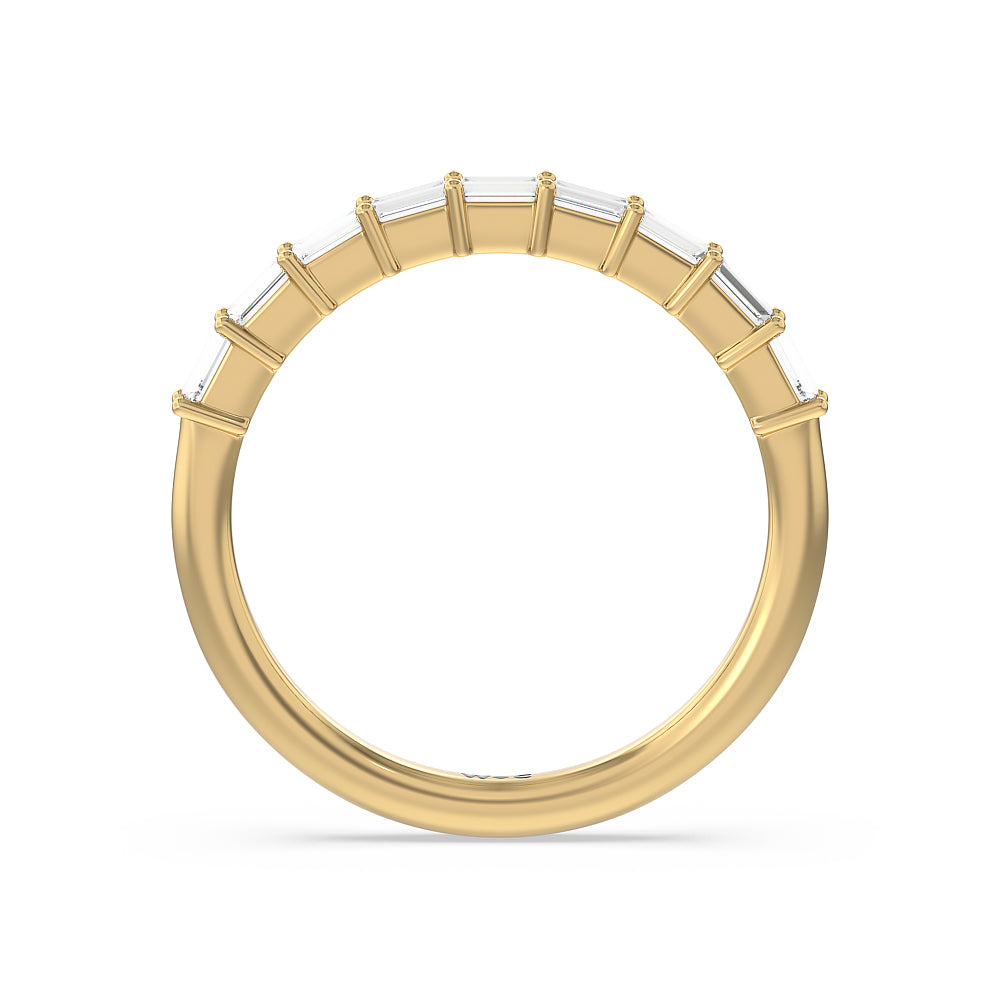Petite Baguette Studded Diamond Wedding Band with 18KT Yellow Gold Cut Diamond in 14KT Yellow Gold view 2
