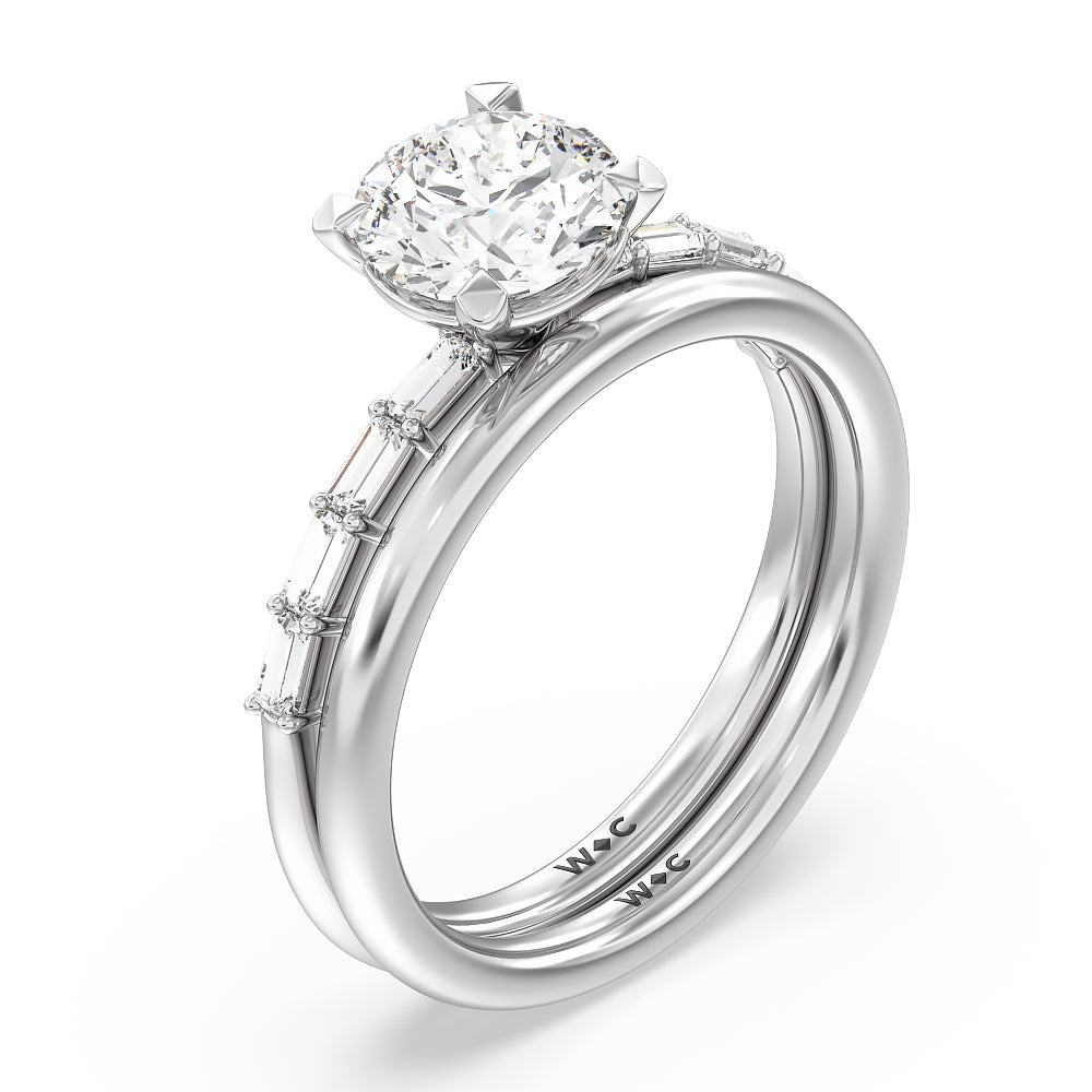 Petite Baguette Studded Wedding Band with Platinum Cut Diamond in 14KT Platinum view 3
