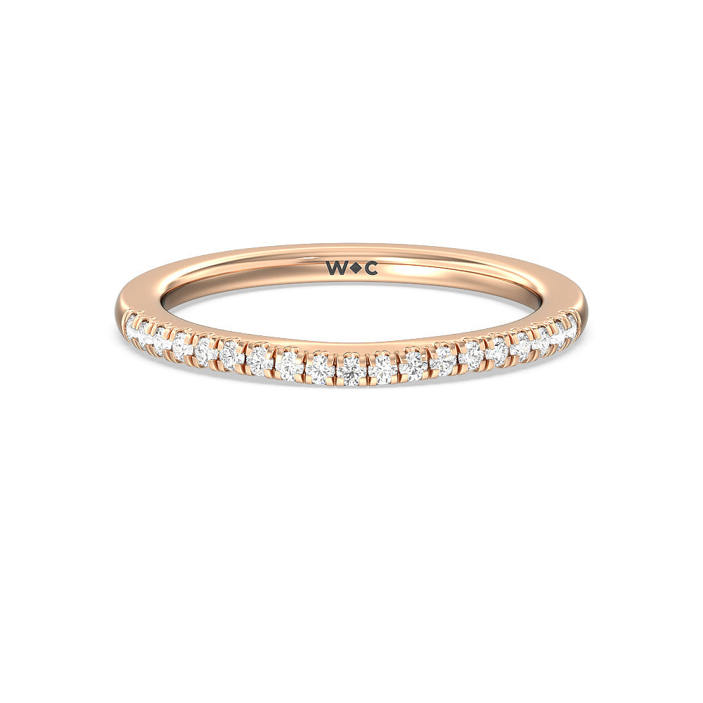 Pave Cathedral Shank East West Solitaire Diamond Wedding Band with 18KT Rose Gold Cut Diamond in 14KT Rose Gold view 1
