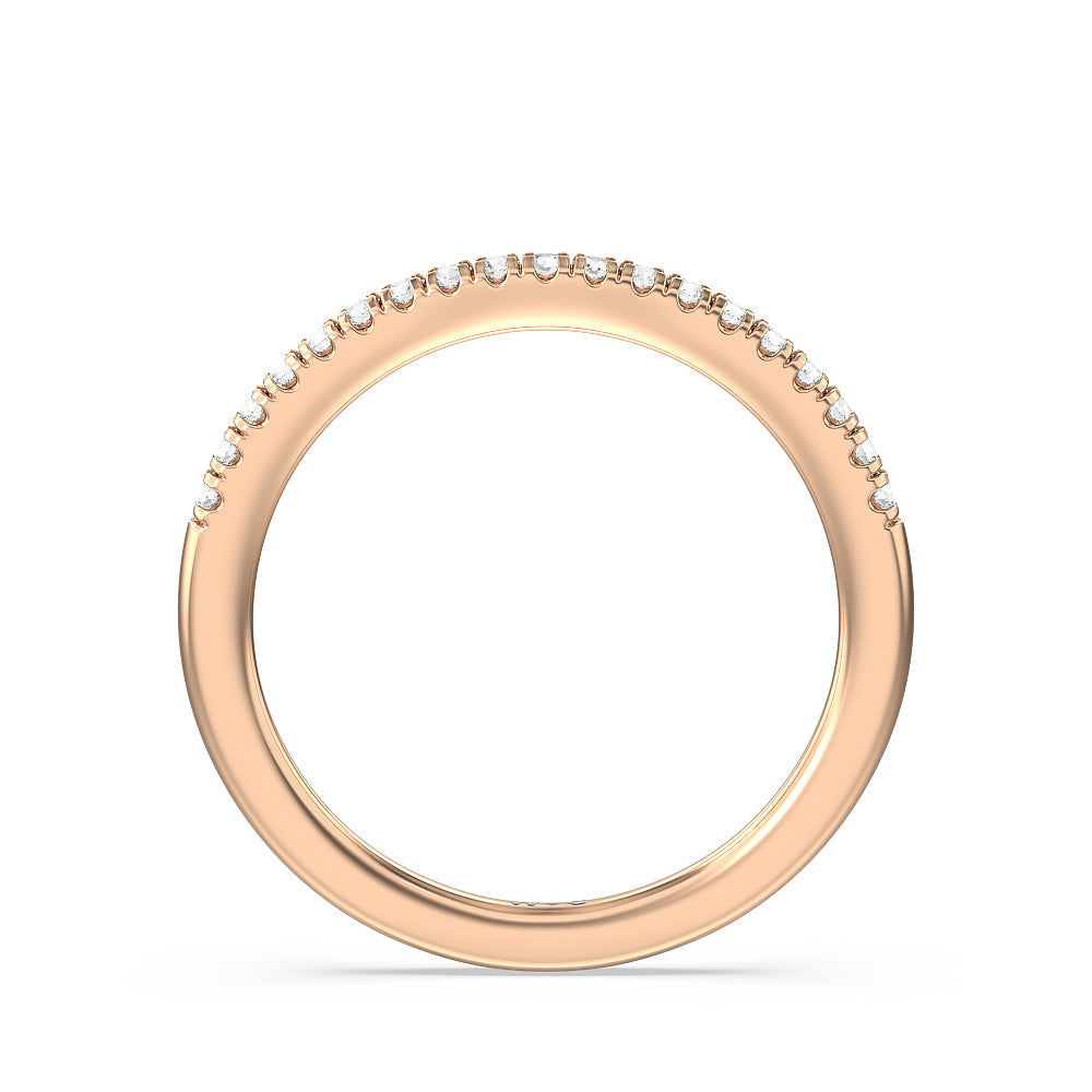 Pave Cathedral Shank East West Solitaire Diamond Wedding Band with 18KT Rose Gold Cut Diamond in 14KT Rose Gold view 2
