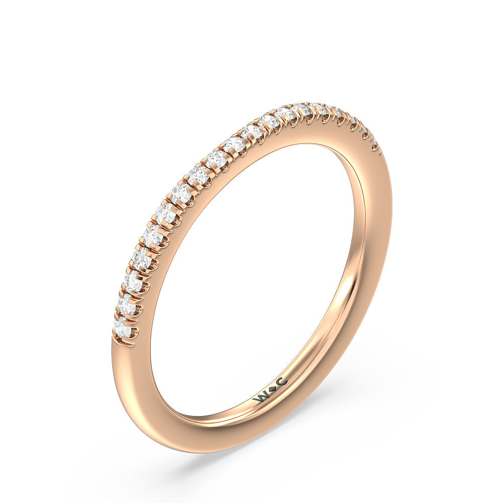 Pave Cathedral Shank East West Solitaire Diamond Wedding Band with 18KT Rose Gold Cut Diamond in 14KT Rose Gold view 4
