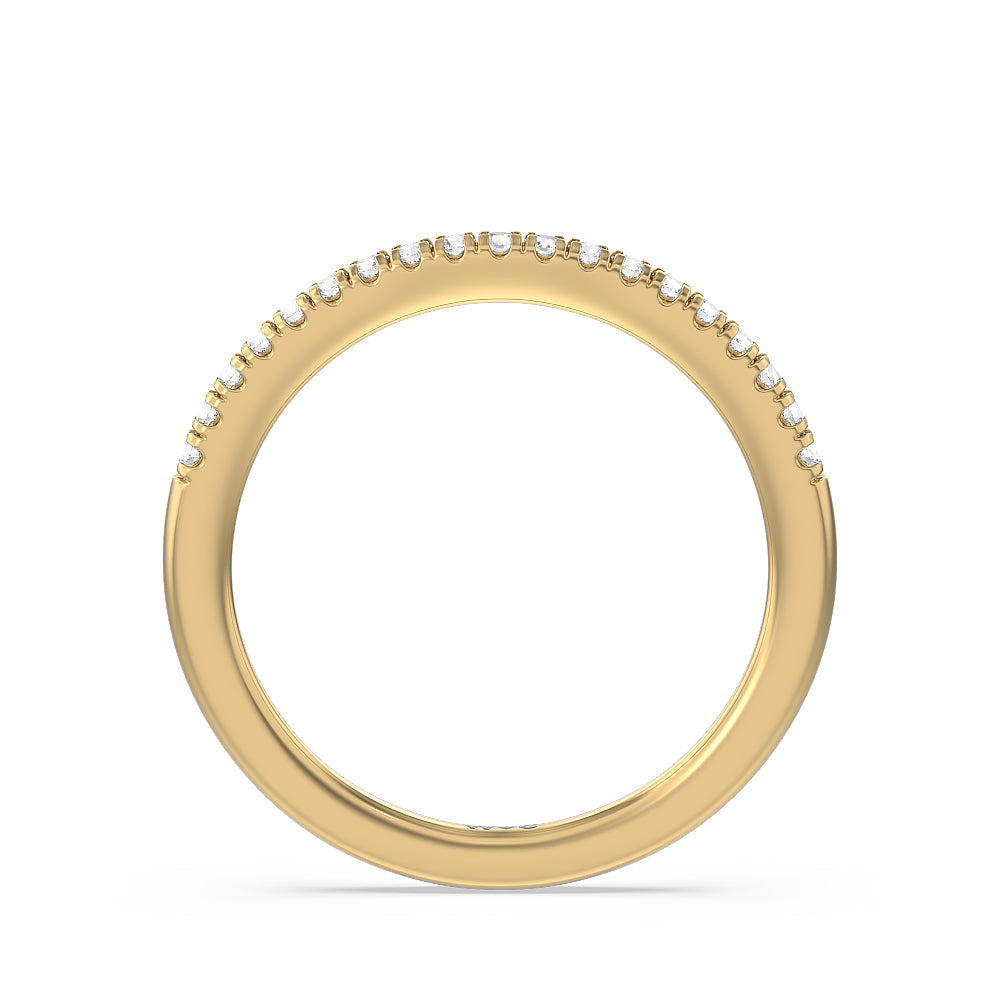 Pave Cathedral Shank East West Solitaire Diamond Wedding Band with 18KT Yellow Gold Cut Diamond in 14KT Yellow Gold view 2
