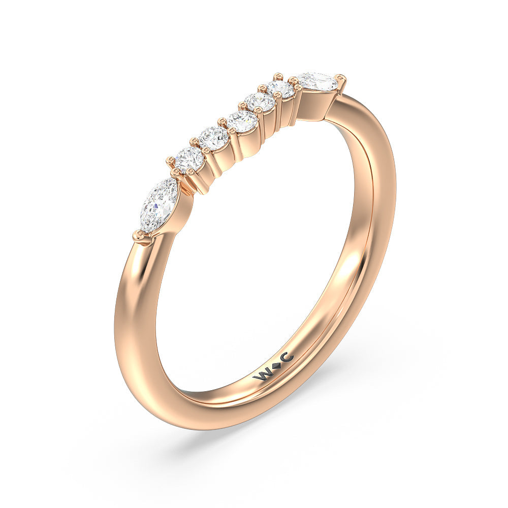 Trio Cluster Diamond Wedding Band with 18KT Rose Gold Cut Diamond in 14KT Rose Gold view 4
