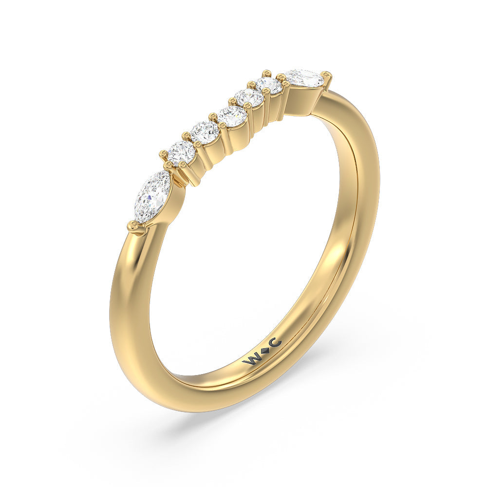 Trio Cluster Diamond Wedding Band with 18KT Yellow Gold Cut Diamond in 14KT Yellow Gold view 4

