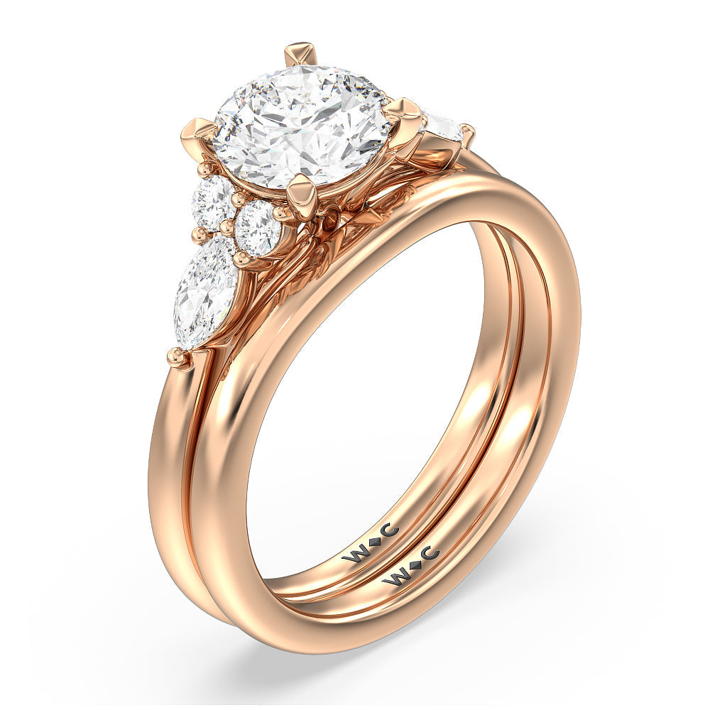 Trio Cluster Wedding Band with 18KT Rose Gold Cut Diamond in 14KT Rose Gold view 3
