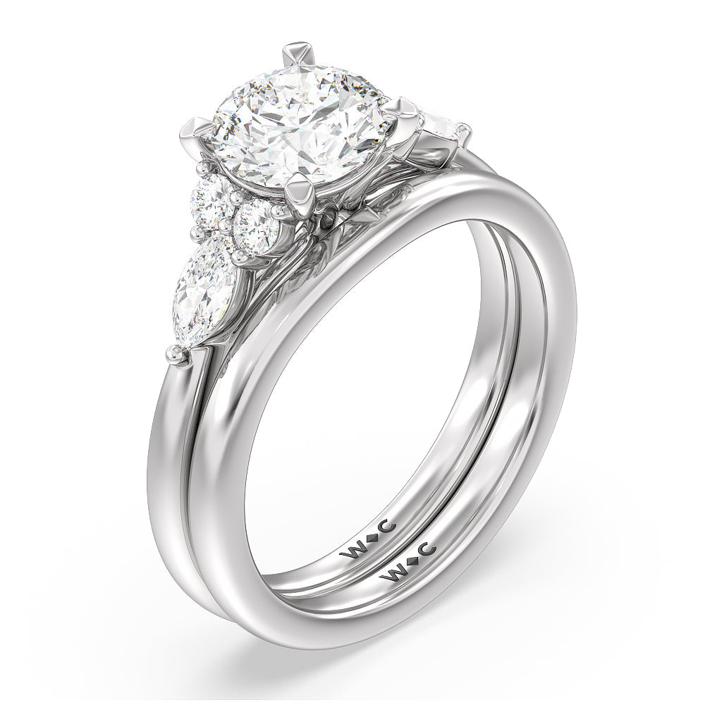 Trio Cluster Wedding Band with Platinum Cut Diamond in 14KT Platinum view 3
