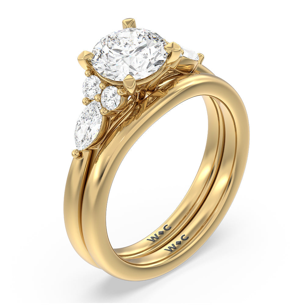Trio Cluster Wedding Band with 18KT Yellow Gold Cut Diamond in 14KT Yellow Gold view 3
