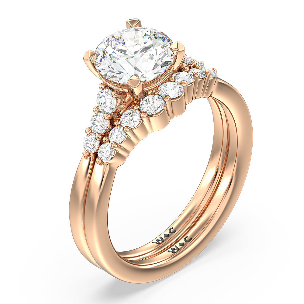 Tapered Classic Diamond Wedding Band with 18KT Rose Gold Cut Diamond in 14KT Rose Gold view 3

