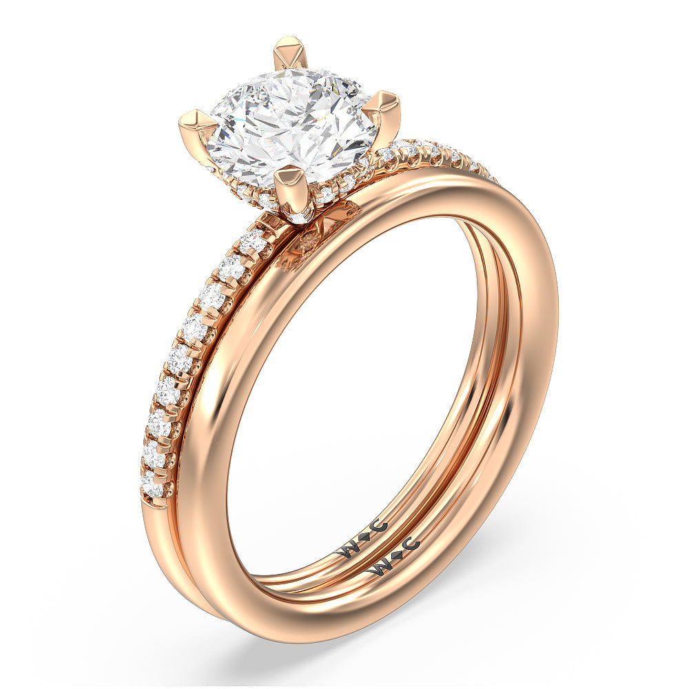 Studded Prong Hidden Halo Pave Shank Solitaire Wedding Band with 18KT Rose Gold Cut Diamond in 14KT Rose Gold view 3

