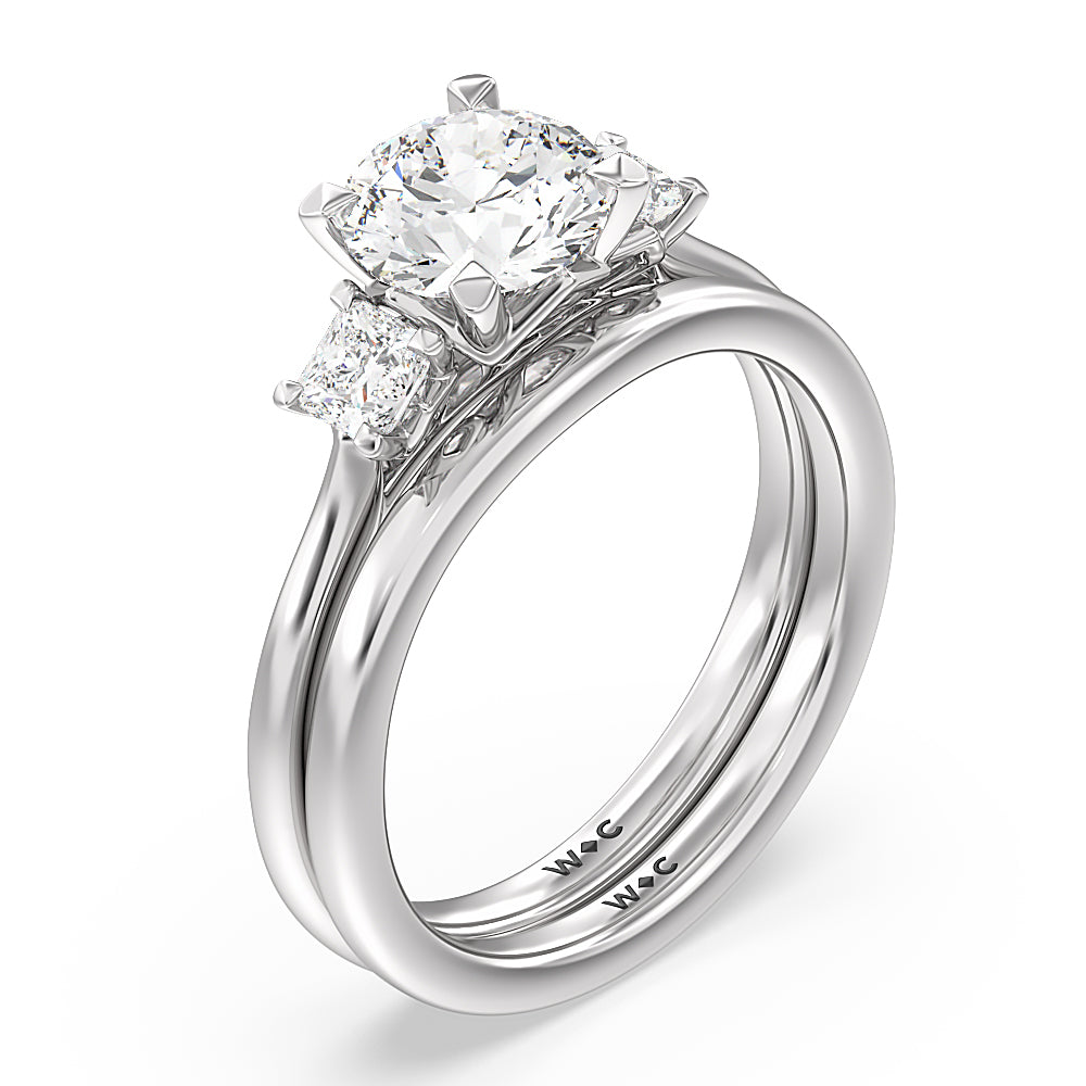 Three Stone Kite Gallery Classic Wedding Band with Platinum Cut Diamond in 14KT Platinum view 3
