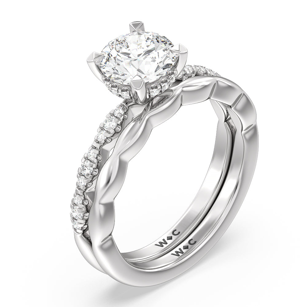 Modern East West Hidden Halo Solitaire Wedding Band with Platinum Cut Diamond in 14KT Platinum view 3
