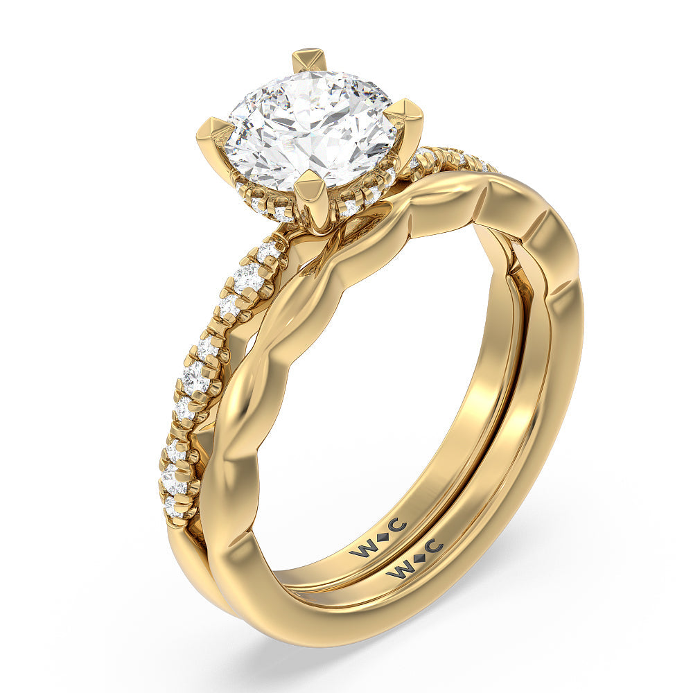 Modern East West Hidden Halo Solitaire Wedding Band with 18KT Yellow Gold Cut Diamond in 14KT Yellow Gold view 3
