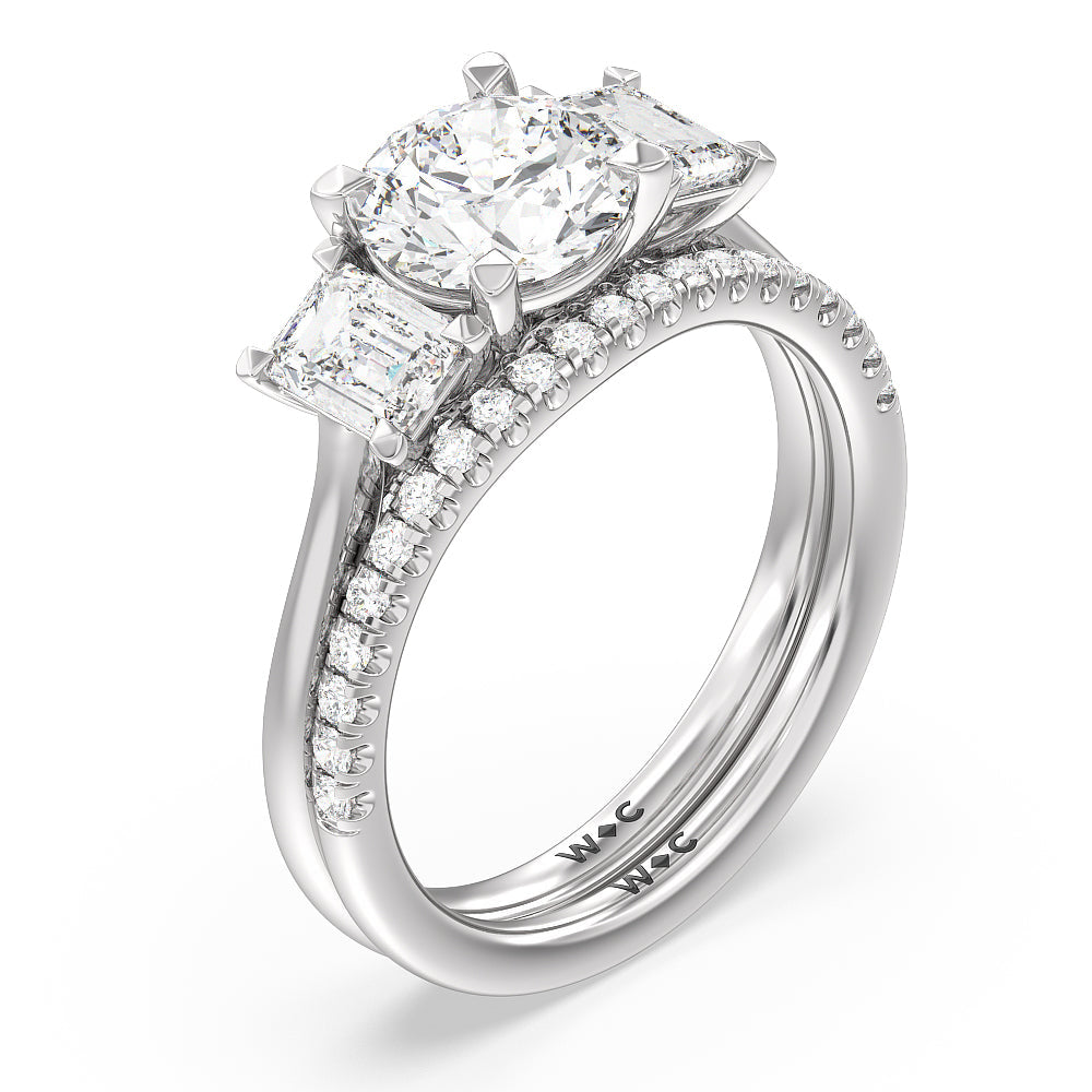 Three Stone Hidden Accent Bridge Classic Diamond Wedding Band with Platinum Cut Diamond in 14KT Platinum view 3

