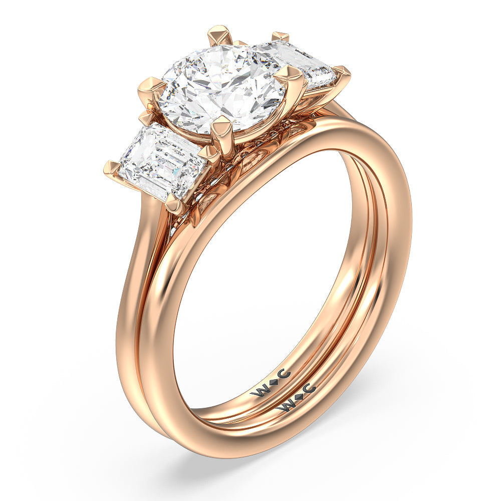 Three Stone Hidden Accent Bridge Classic Wedding Band with 18KT Rose Gold Cut Diamond in 14KT Rose Gold view 3
