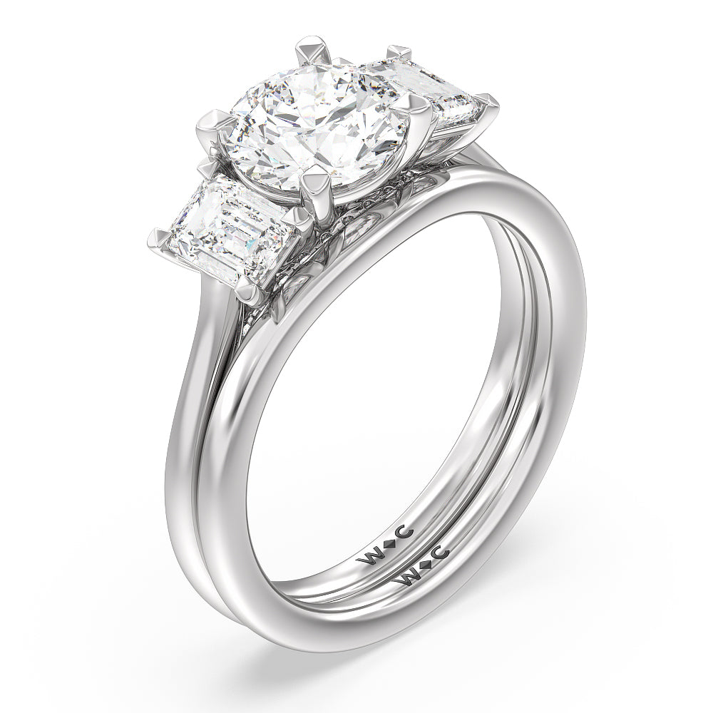 Three Stone Hidden Accent Bridge Classic Wedding Band with Platinum Cut Diamond in 14KT Platinum view 3
