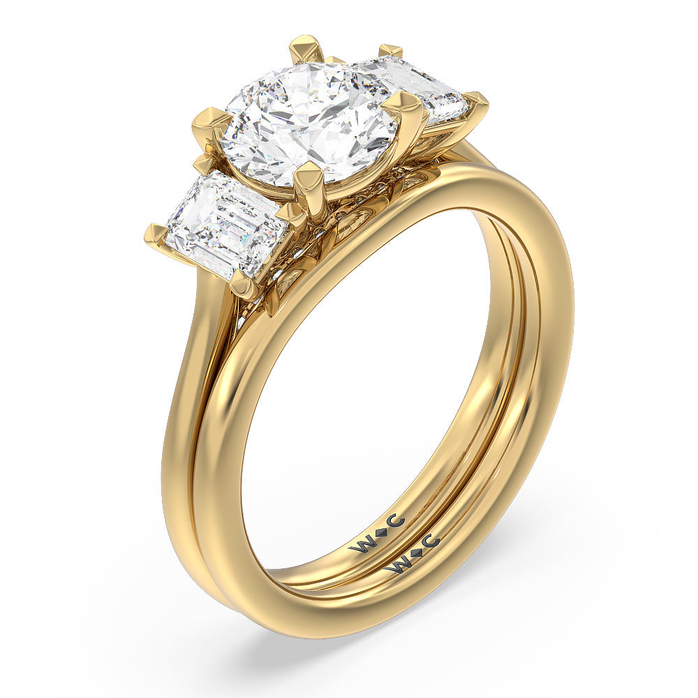 Three Stone Hidden Accent Bridge Classic Wedding Band with 18KT Yellow Gold Cut Diamond in 14KT Yellow Gold view 3
