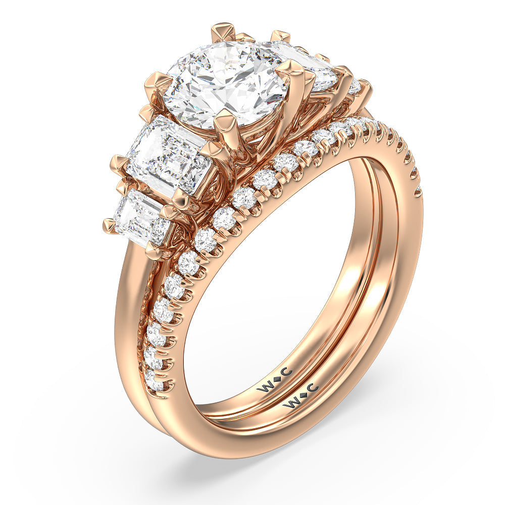 Trellis Side Stone Solitaire Diamond Wedding Band with 18KT Rose Gold Cut Diamond in 14KT Rose Gold view 3

