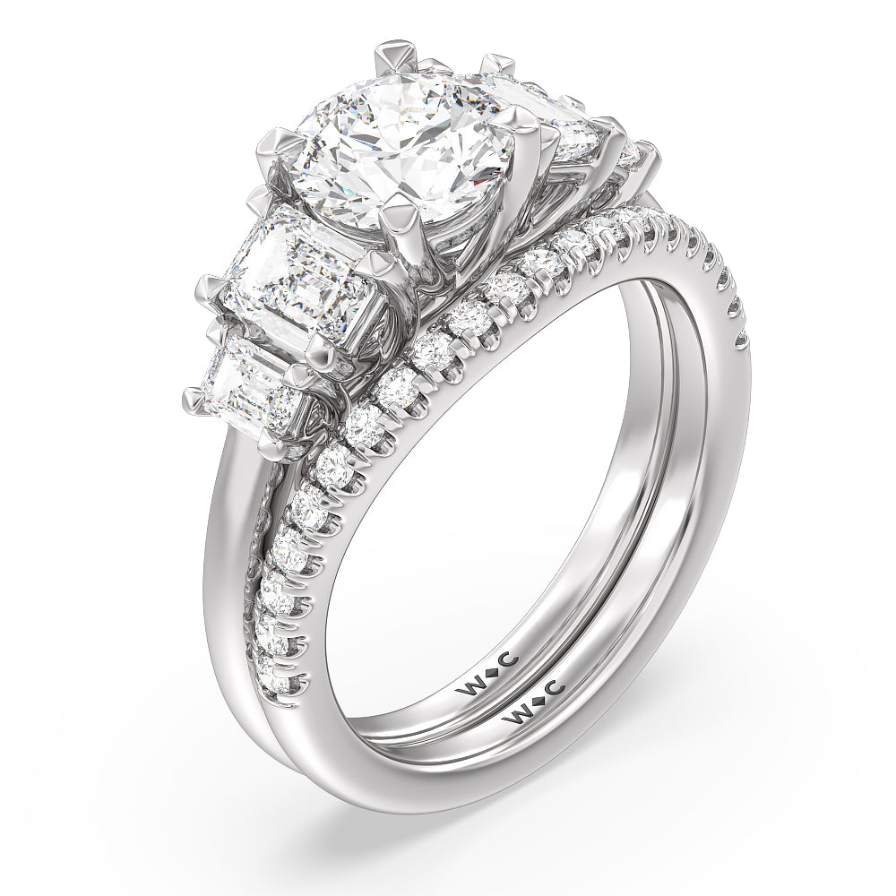 Trellis Side Stone Solitaire Diamond Wedding Band with Platinum Cut Diamond in 14KT Platinum view 3
