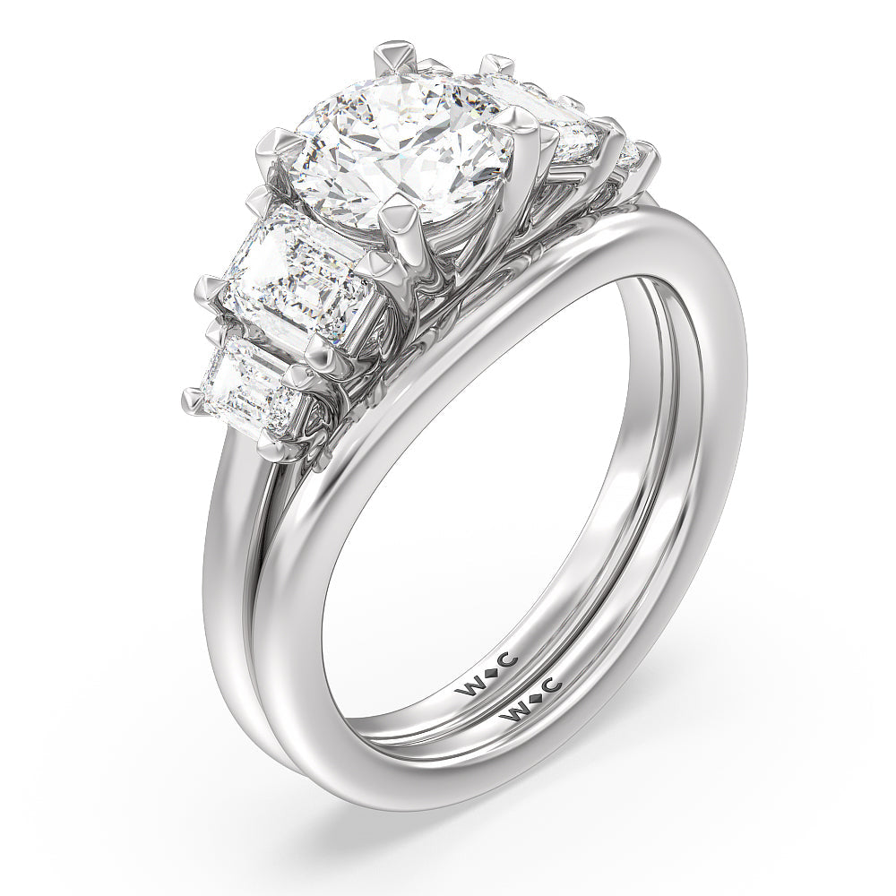 Trellis Side Stone Solitaire Wedding Band with Platinum Cut Diamond in 14KT Platinum view 3

