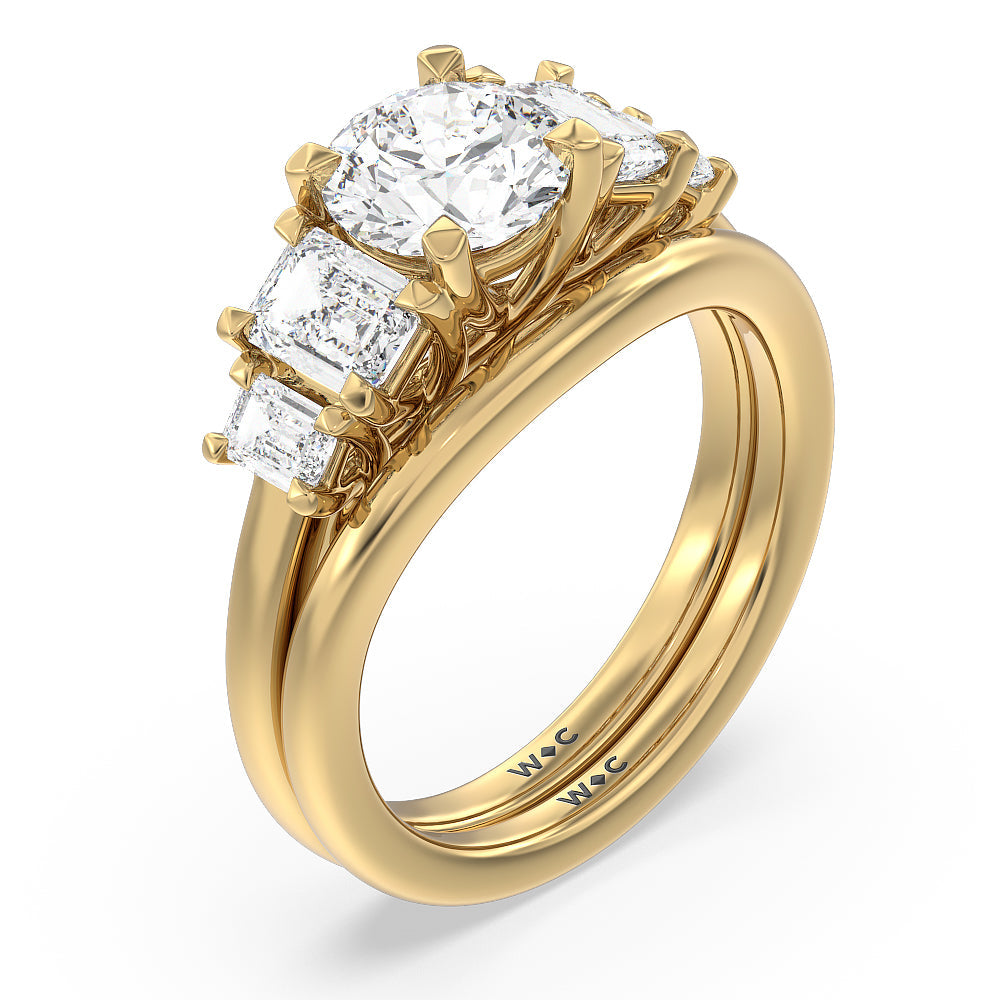 Trellis Side Stone Solitaire Wedding Band with 18KT Yellow Gold Cut Diamond in 14KT Yellow Gold view 3
