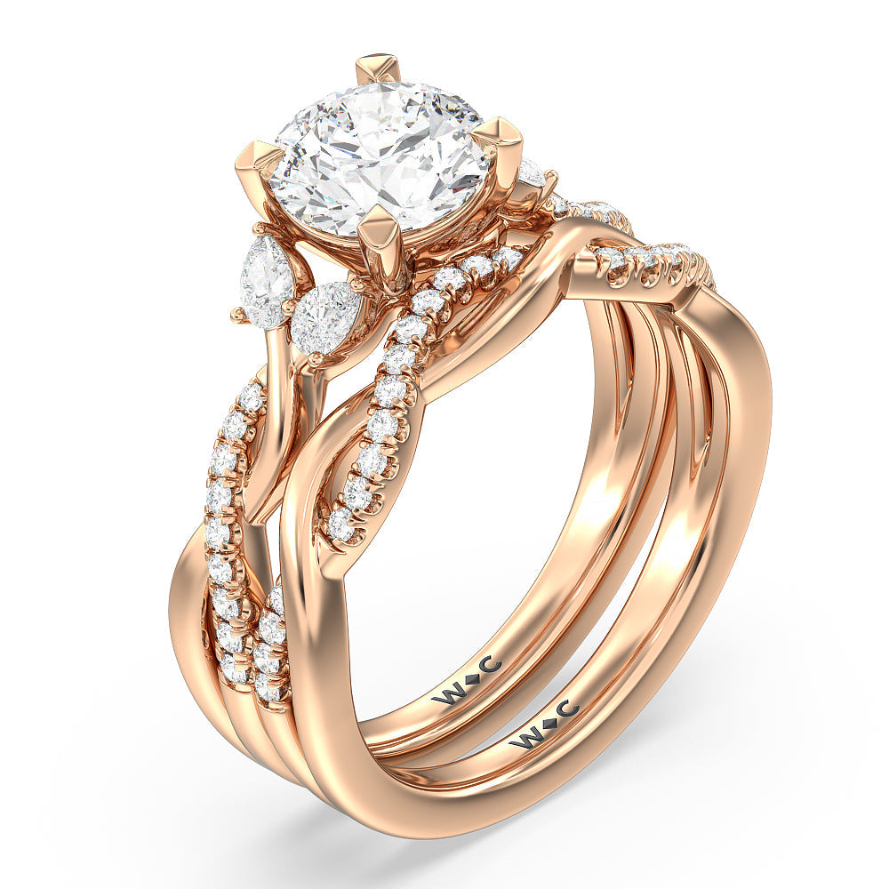 Twisted Vine Accent Solitaire Diamond Wedding Band with 18KT Rose Gold Cut Diamond in 14KT Rose Gold view 3
