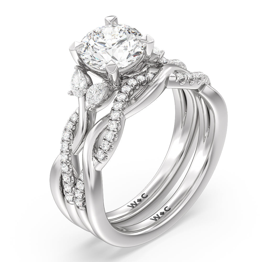 Twisted Vine Accent Solitaire Diamond Wedding Band with Platinum Cut Diamond in 14KT Platinum view 3

