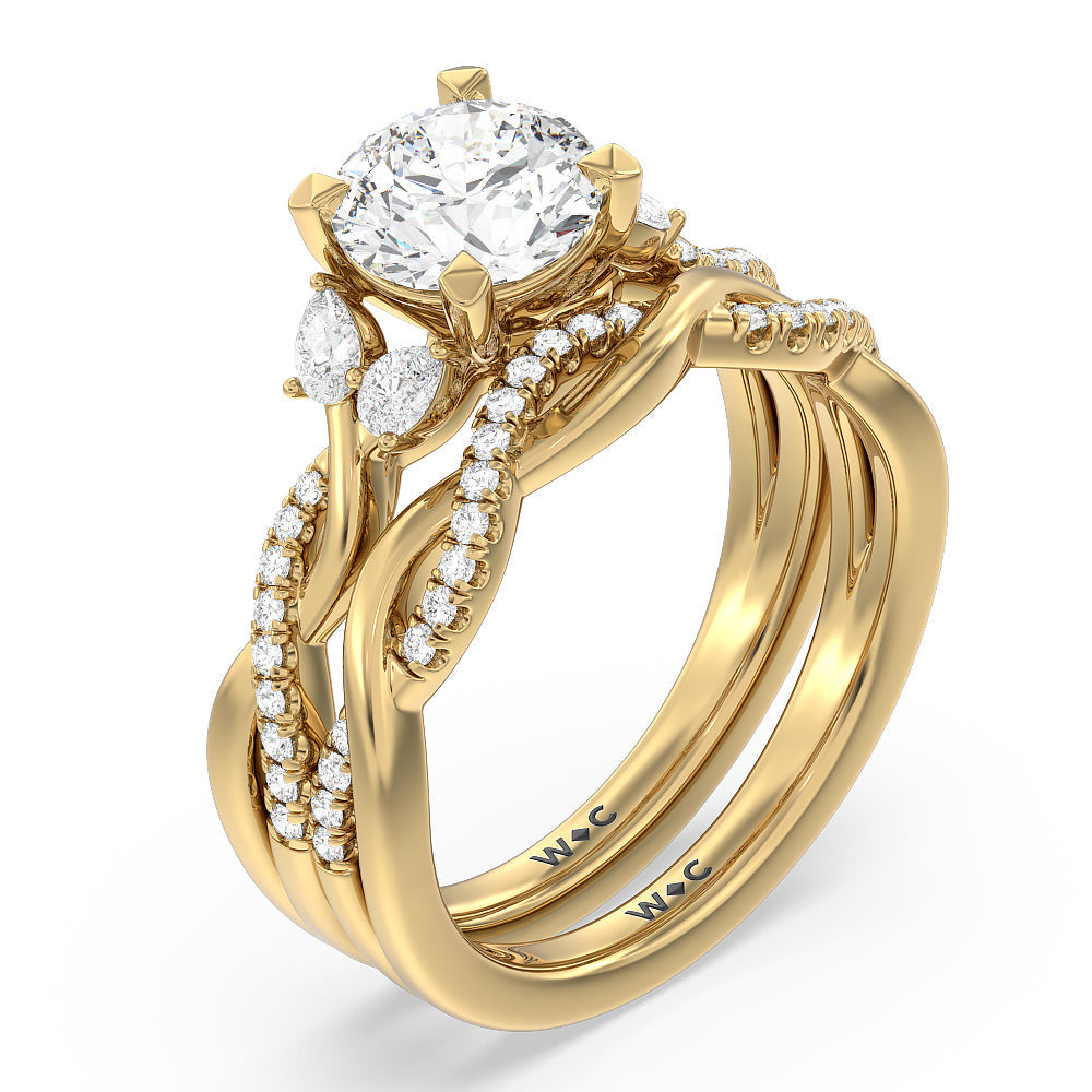 Twisted Vine Accent Solitaire Diamond Wedding Band with 18KT Yellow Gold Cut Diamond in 14KT Yellow Gold view 3
