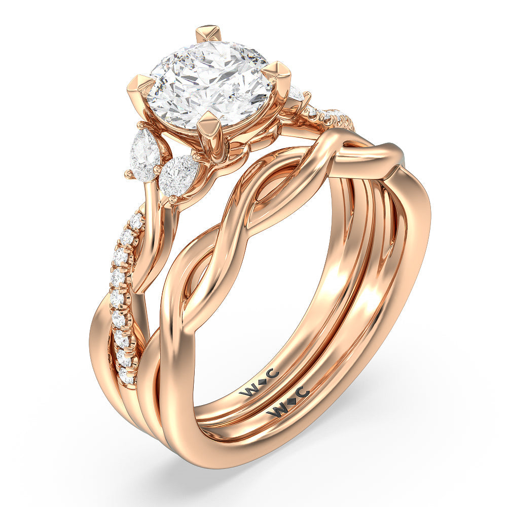 Twisted Vine Accent Solitaire Wedding Band with 18KT Rose Gold Cut Diamond in 14KT Rose Gold view 3
