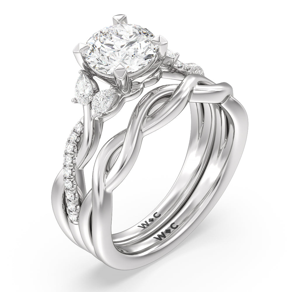 Twisted Vine Accent Solitaire Wedding Band with Platinum Cut Diamond in 14KT Platinum view 3
