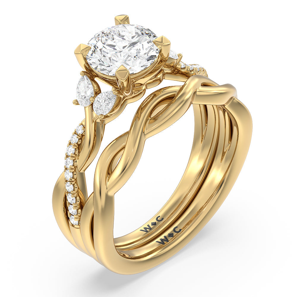 Twisted Vine Accent Solitaire Wedding Band with 18KT Yellow Gold Cut Diamond in 14KT Yellow Gold view 3
