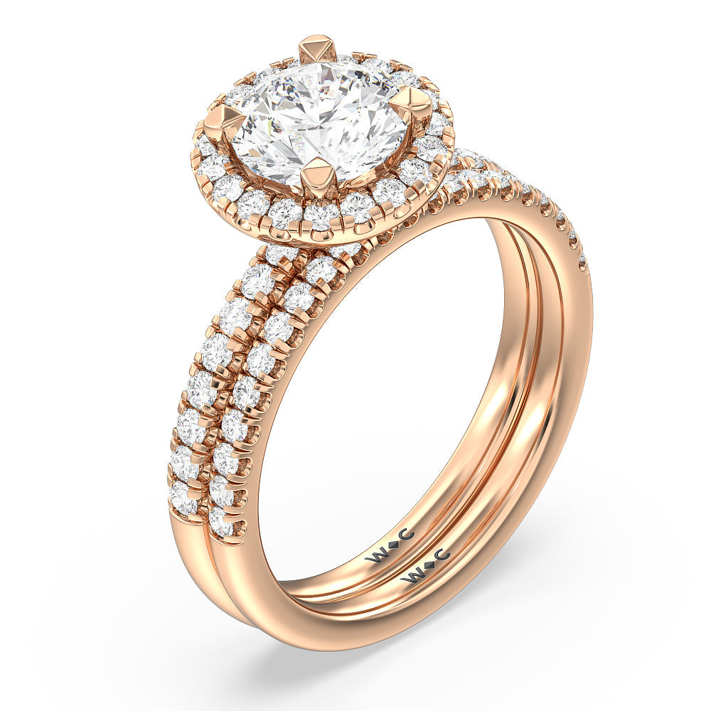 Seamless Diamond Shank Halo Solitaire Diamond Wedding Band with 18KT Rose Gold Cut Diamond in 14KT Rose Gold view 3
