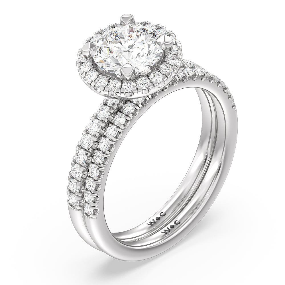 Seamless Diamond Shank Halo Solitaire Diamond Wedding Band with Platinum Cut Diamond in 14KT Platinum view 3
